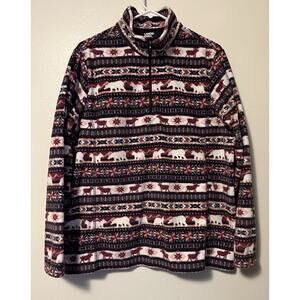Lands End Fleece 1/4 Zip Sweater Top Purple Pink Deer Bear OEKO-TEX Women XL